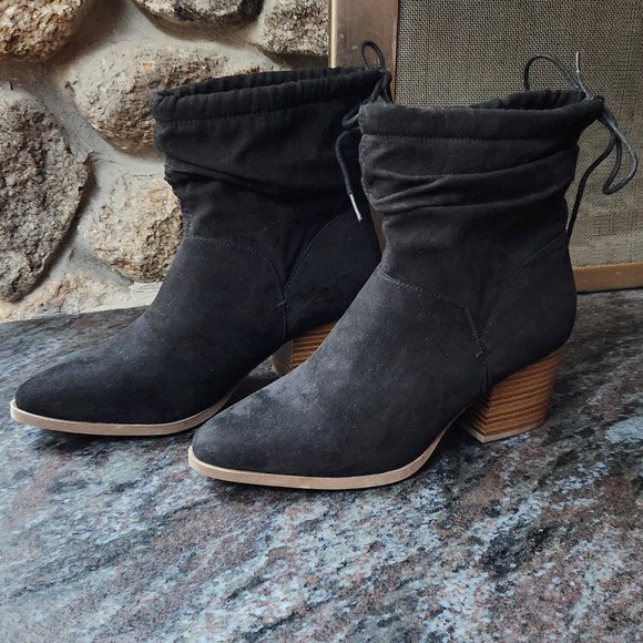 NWOT JustFab Black Suede Slouch Booties Size 7.5 - Picture 11 of 14